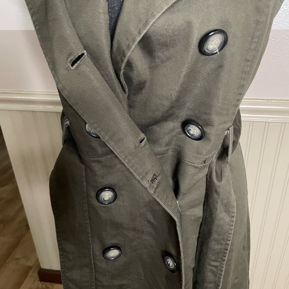 Liz Claiborne deep olive green safari trench utility sleeveless dress. size 8 - Picture 9 of 12